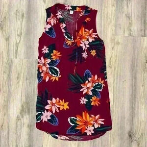 Old Navy Sleeveless Tie-Neck Mini Shift Dress Hawaiian Floral Viscose Size XS